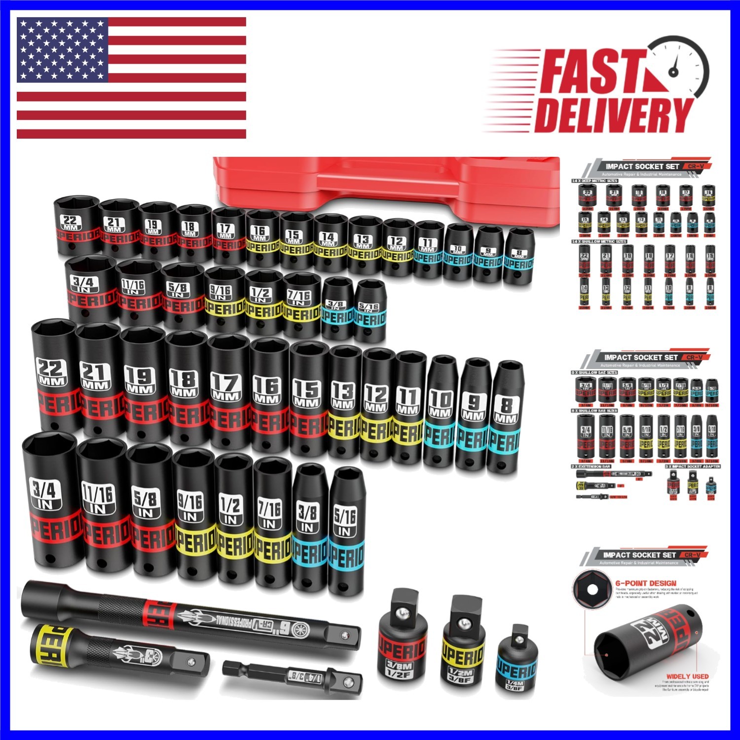 Professional Impact Socket Set – 50 Pieces, 3/8″ Drive in High-Strength Steel