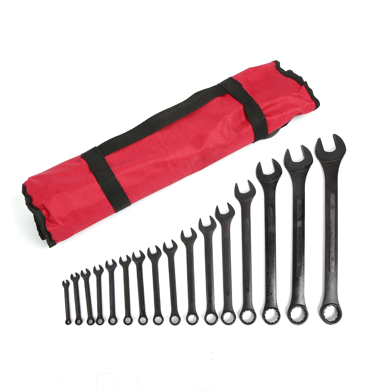 16pcs Combination Wrench Set, Metric 6mm to 32mm w/ Roll Up Pouch Raised Panel