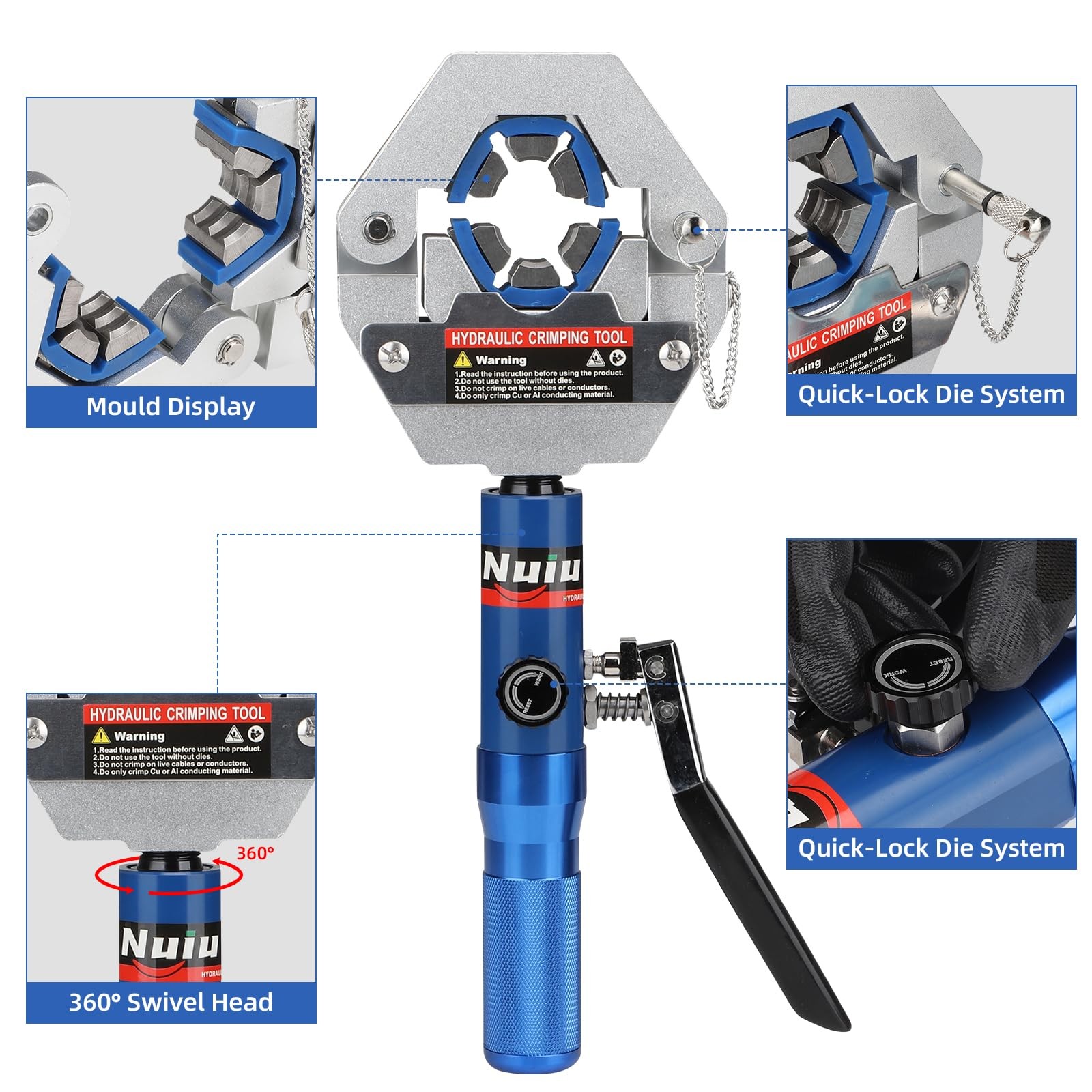 Nuiu FS-7842A Hydraulic Hose Crimper Kit – 8T 17 inches x 12.6 inches, Blue