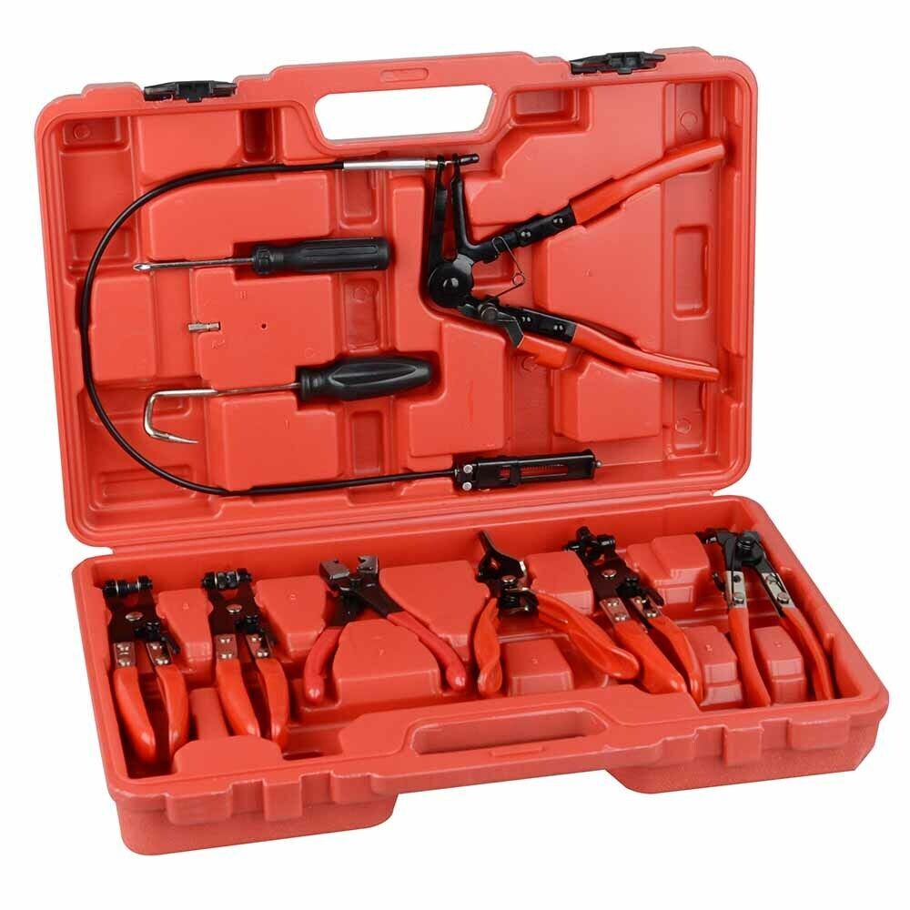 9PCS Hose Clamp Clip Plier Set Swivel Jaw Flat Angled Band Automotive Tool Kit