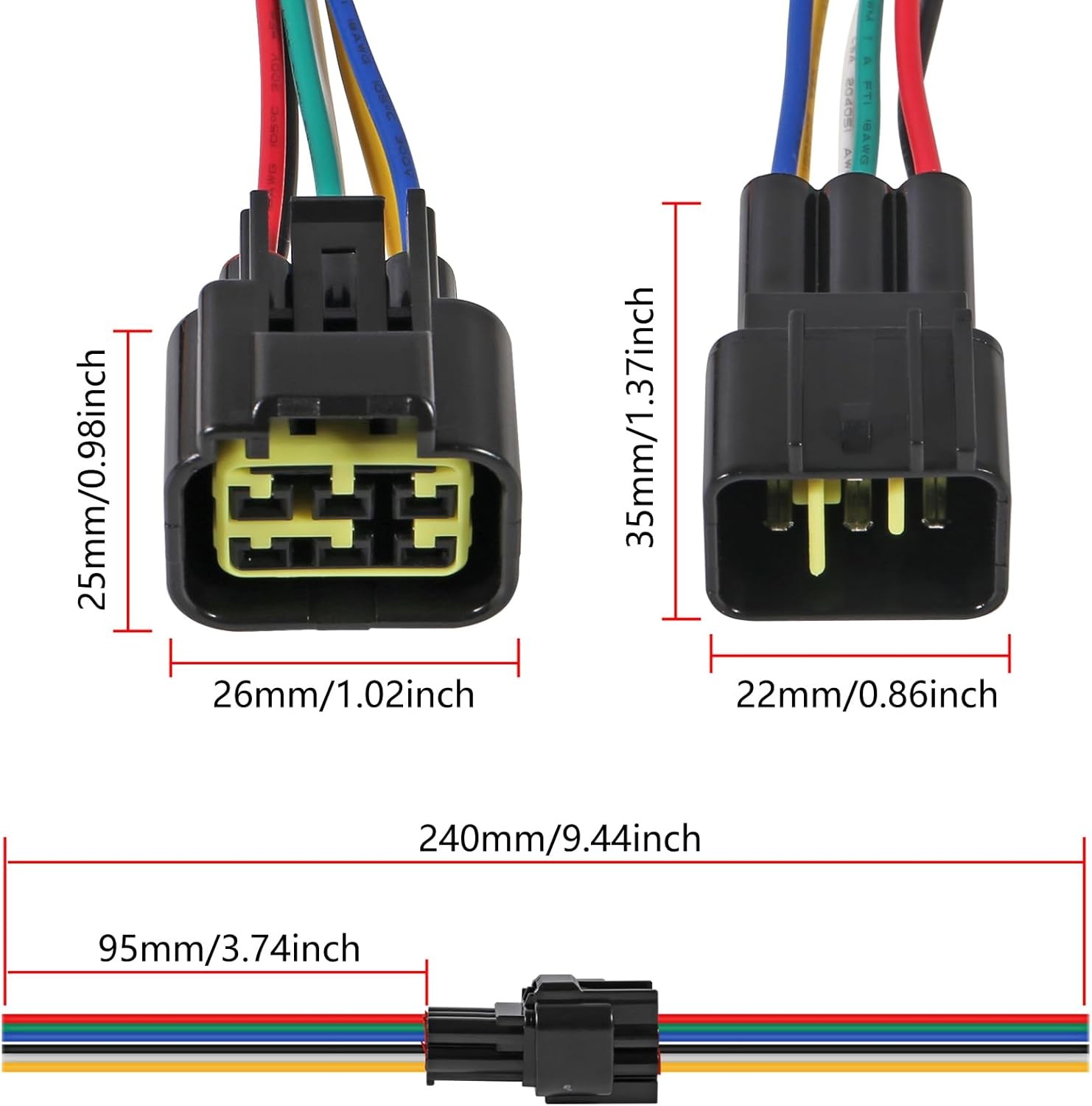 AITRIP 2PACK 6Pin Electrical connector, 6 pin waterproof connector with 6 Pin