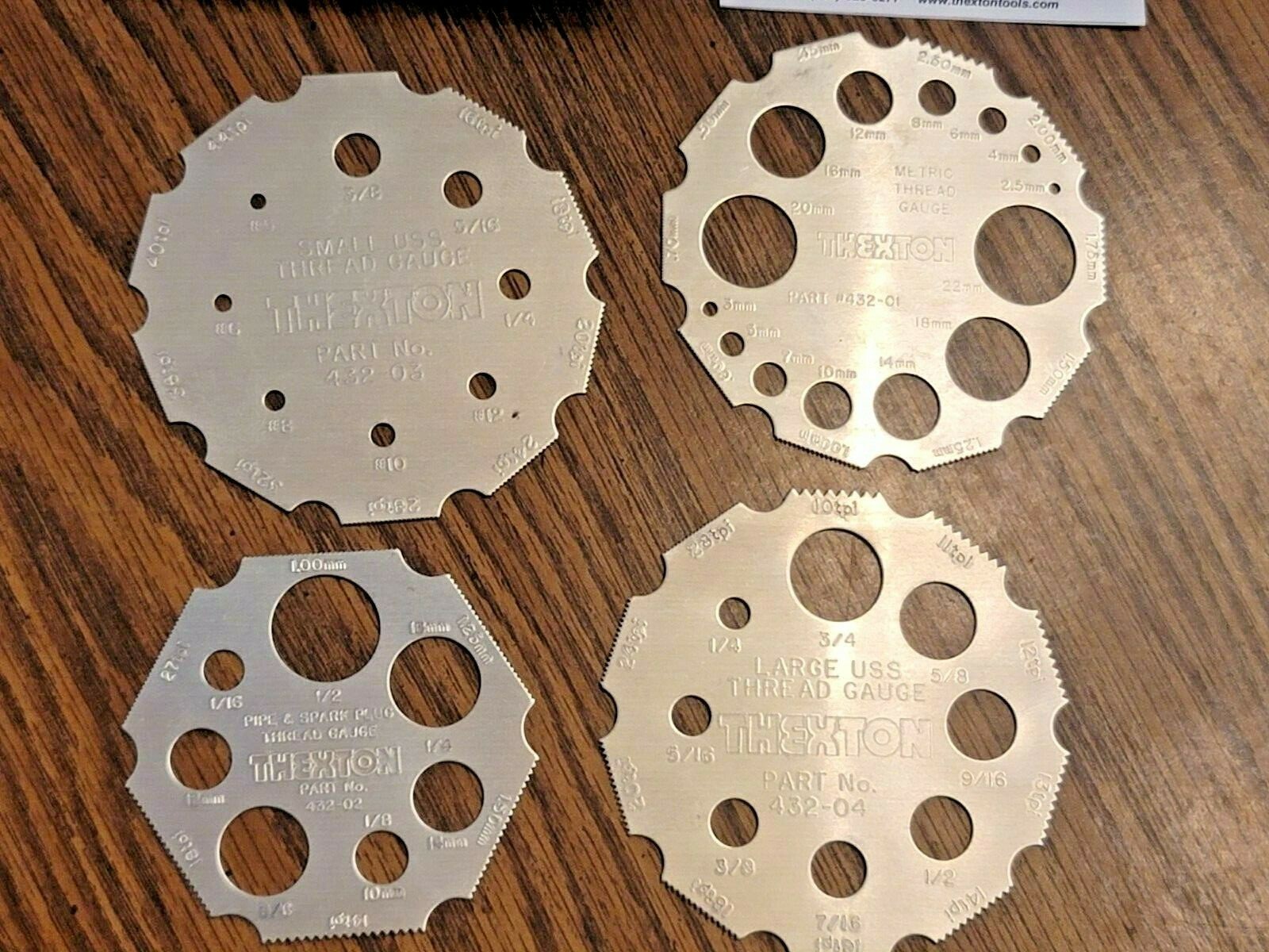 Thexton 4pc Universal Thread Pitch Gauge Set, SAE, Metric, Pipe & Spark Plug 432