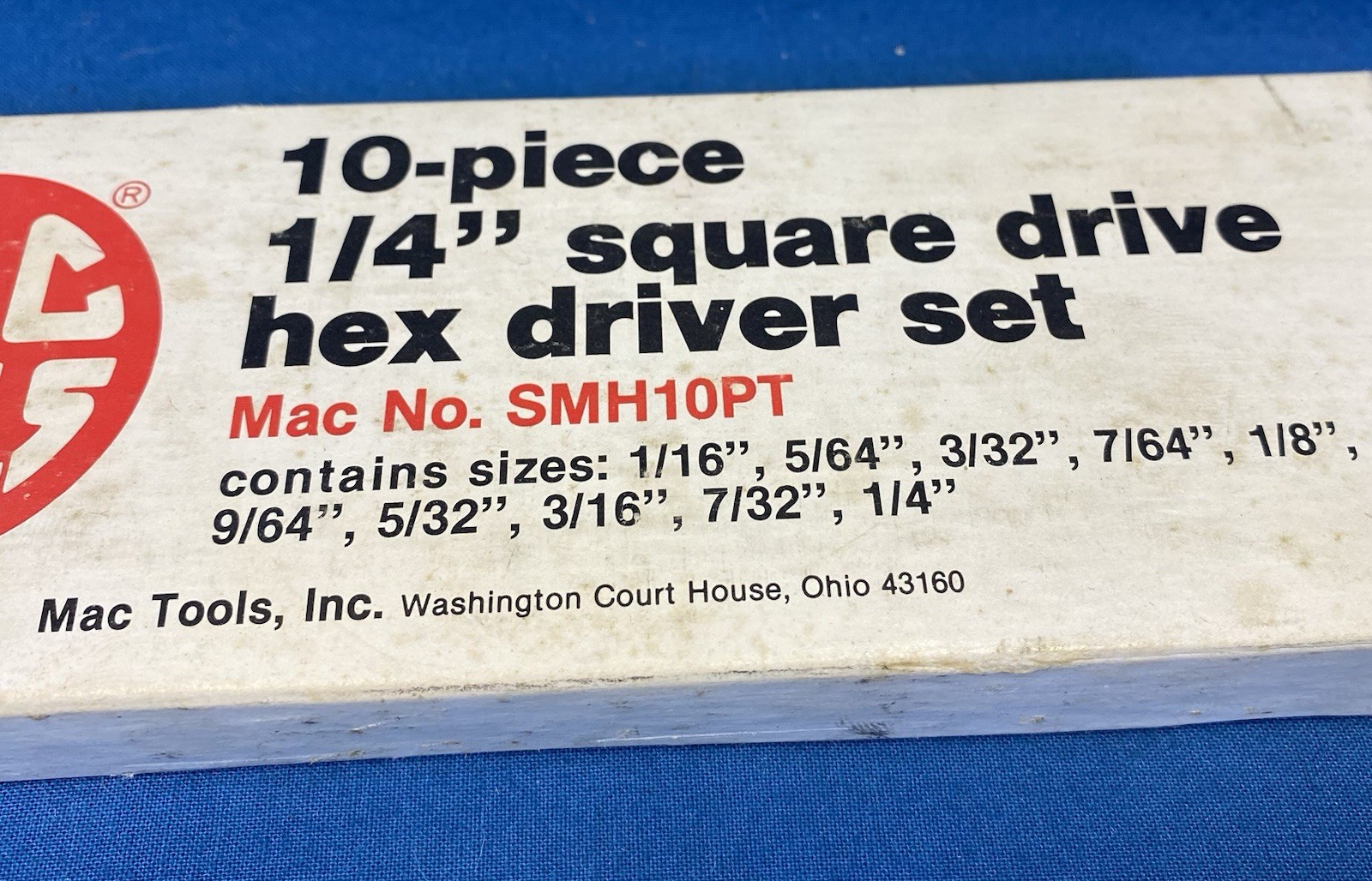 Vintage Mac Tools SMH10PT 10 Piece 1/4” Drive Hex Socket Set SAE 1/16” – 1/4 USA