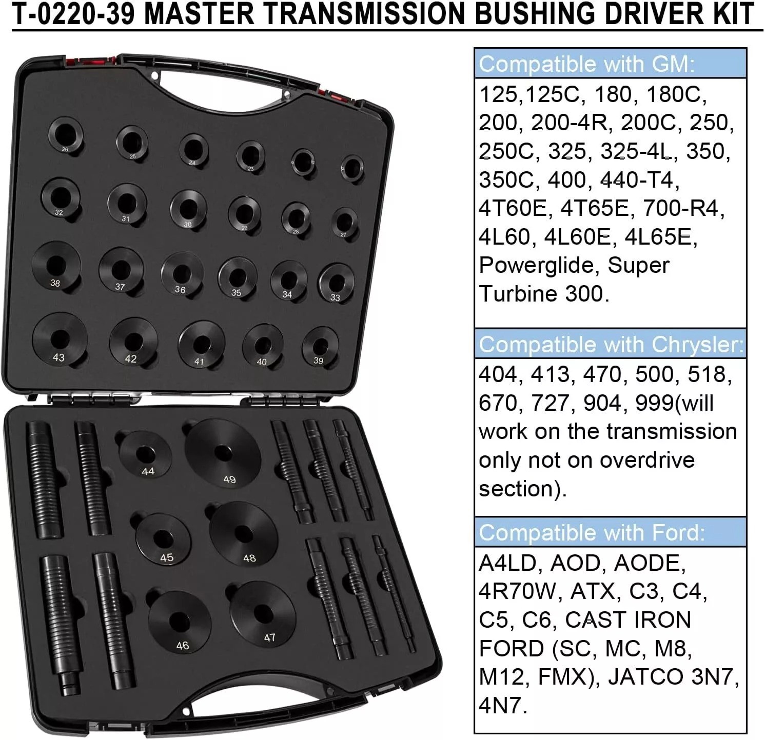 T-0220-39 Master Bushing Driver Set for Chrysler GM Ford Transmissions Bushing