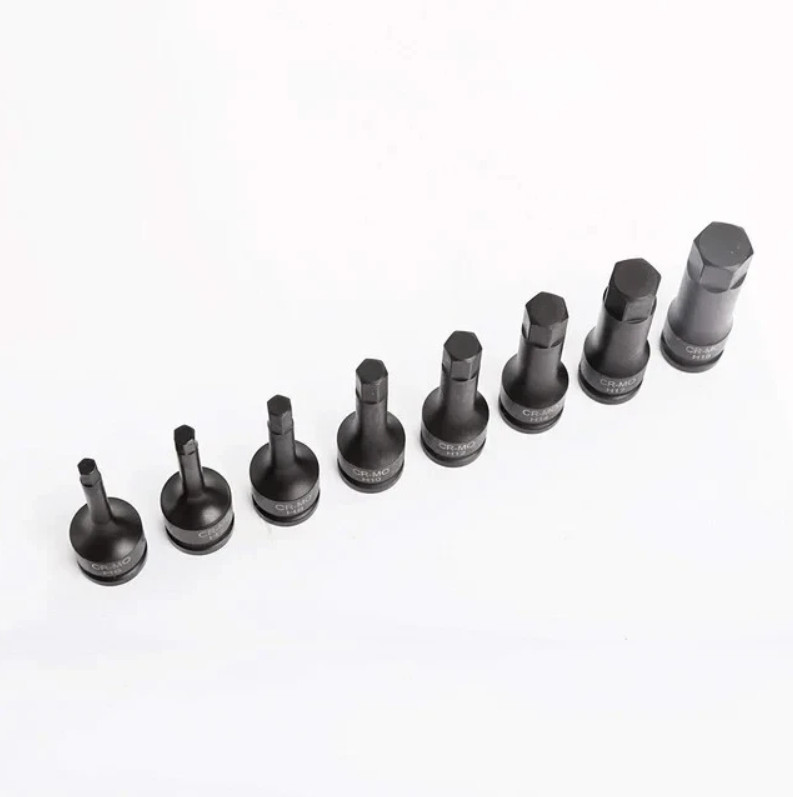 8Pc 1/2″ Drive SAE Impact Socket Set, 3″ Long Hex Bits for Air Allen Driver