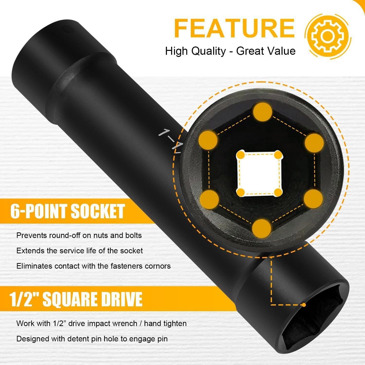 1/2″ Drive Extended Length Impact Sockets 3/4″ 7/8″ 15/16″ 1-1/16″ 1-1/8″ 1-1/4″