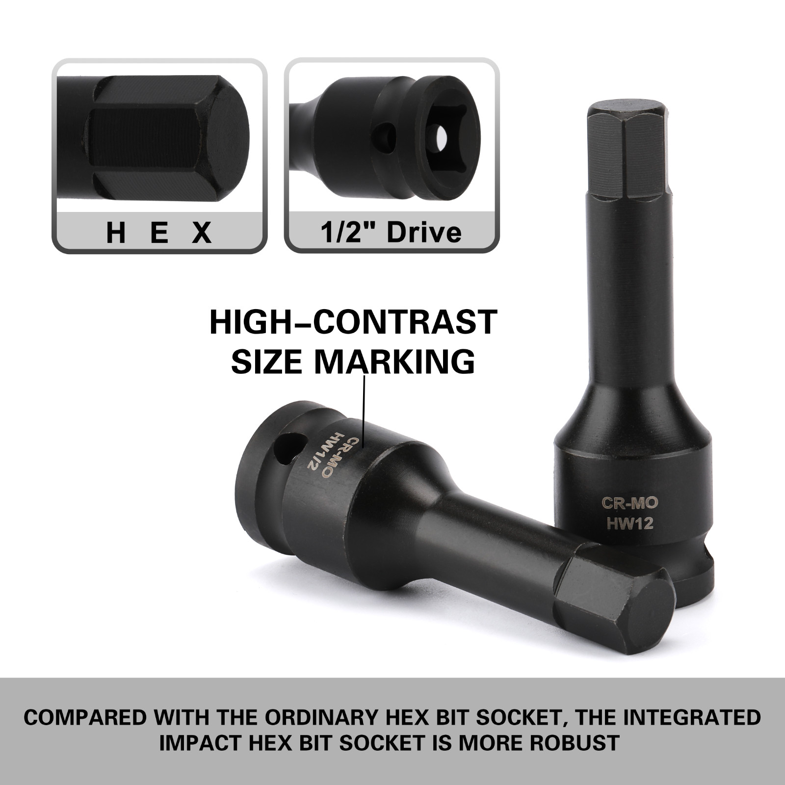 1/2″ Drive Master Impact Hex Bit Set Hex Driver SAE/Metric 1/4″ – 3/4″ 6mm-19mm
