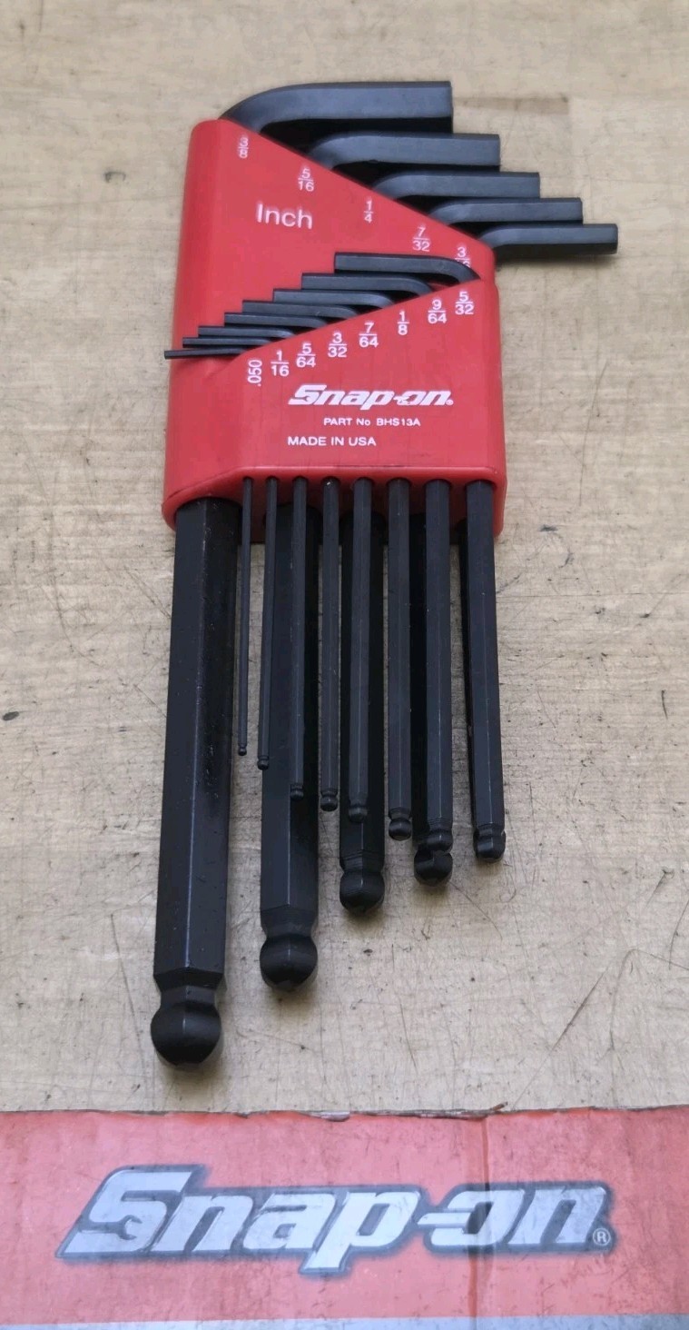 New Snap On BHS13A – 13 Pc SAE L-Shaped Ball Hex Wrench Set (0.05 – 3/8″)