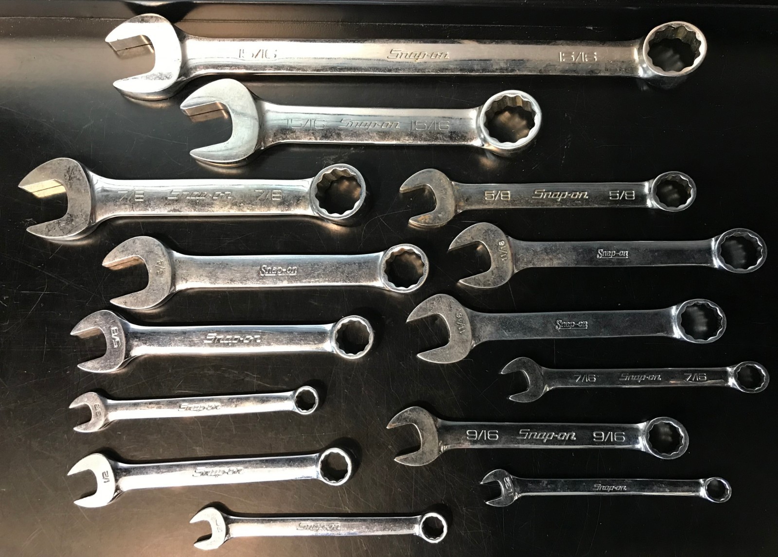 Lot of 14 Snap On USA 12 Point SAE Flank Drive Chrome Combination Wrench