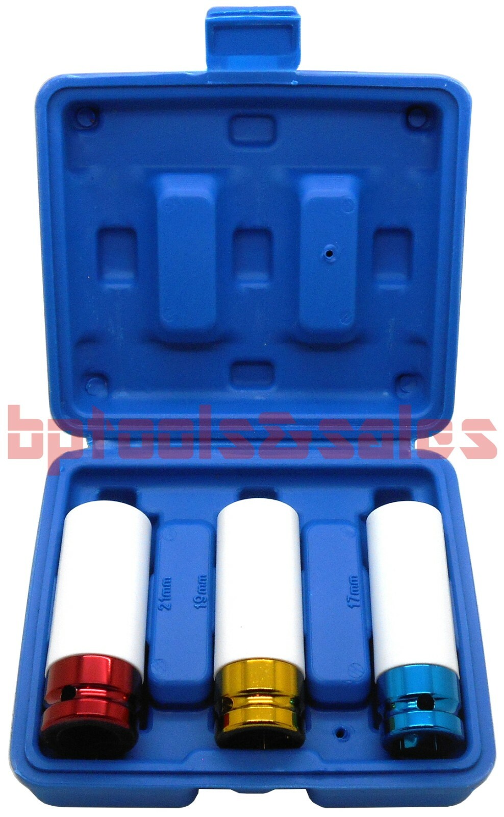 3pc 1/2″ DR COLOR CODE 17 -19 – 21mm THIN WALL WHEEL NUT DEEP IMPACT SOCKET SET