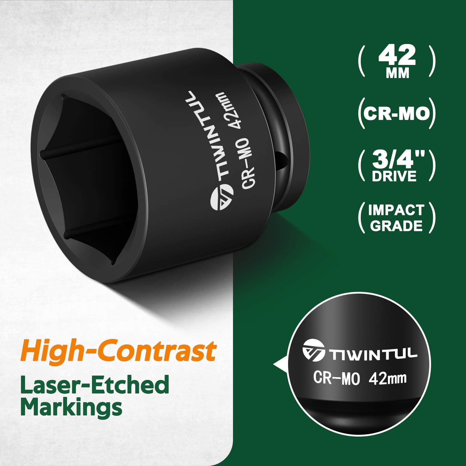 TIWINTUL 3/4 Inch Drive Metric Impact Socket 42mm, 6-Point 42mm (Standard)