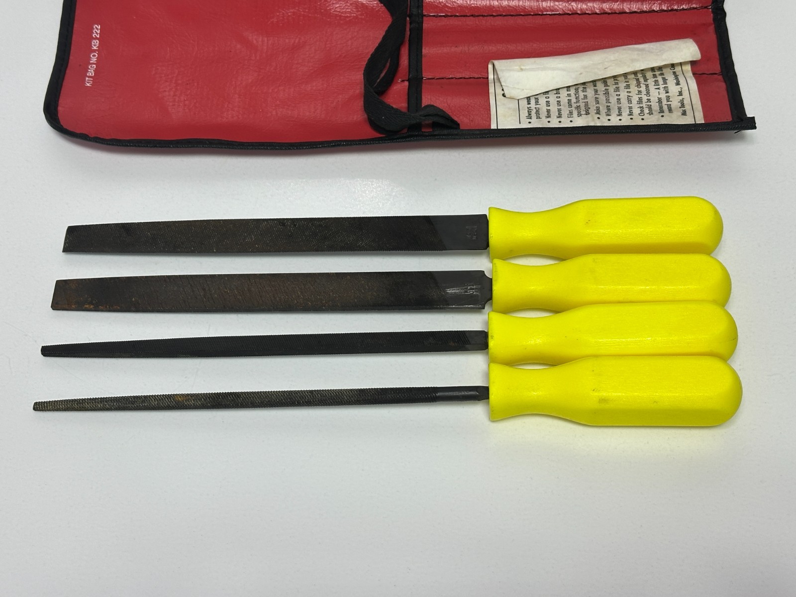 🇺🇸 MAC Tools USA 4pc File Set, 12” Long, Hi-Viz Hard Handle, SCBF4AK, Kit Bag