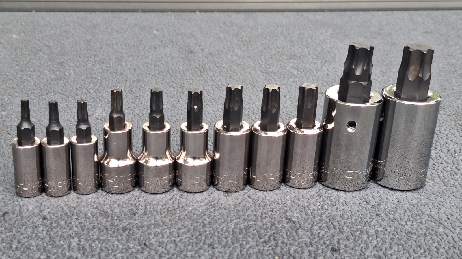 NOS Craftsman GK USA 11-pc 1/4 3/8 1/2 TORX Bit Socket Set w/RARE T-27 & T-47