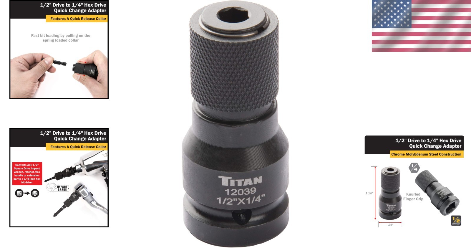 Efficient 1/2″ Drive to 1/4″ Hex Quick Change Adapter – Impact Grade Quality