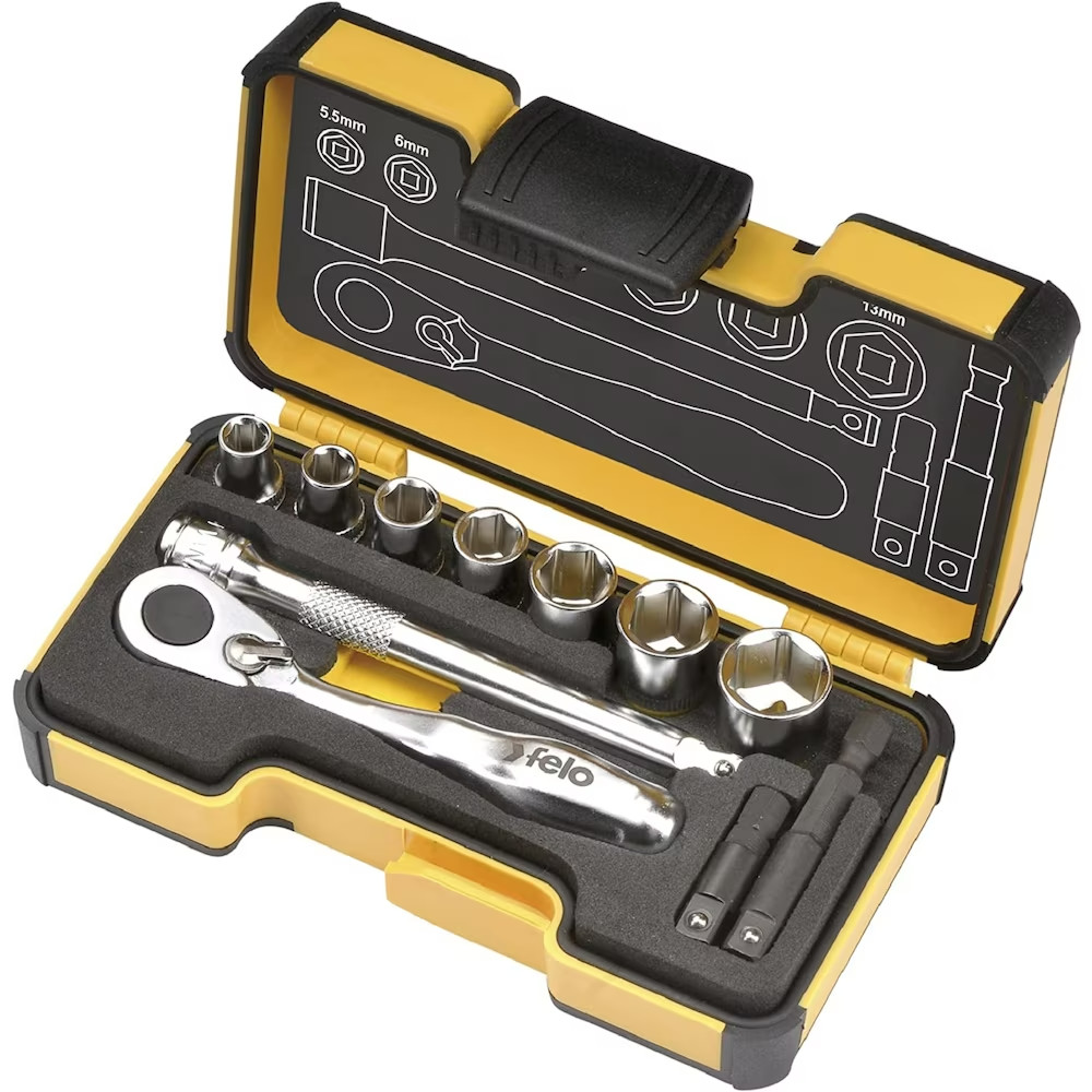 Felo XS 11 Pocket Size 11-Piece Metric Set with Mini Ratchet In Strong Box
