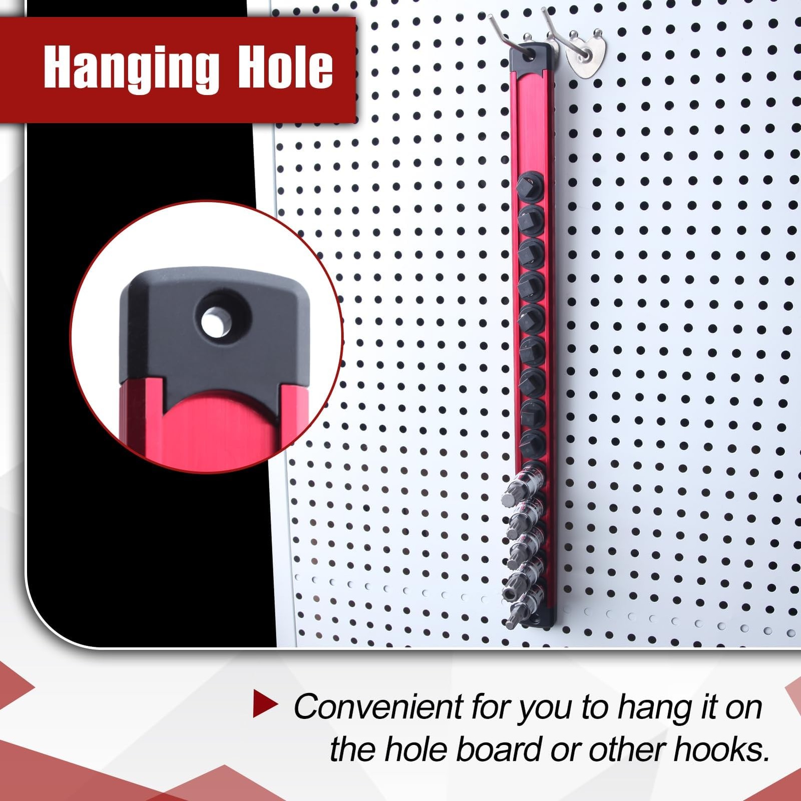 SPEEDWOX Magnetic Socket Organizer 3/8-Inch Drive Aluminum 3/8-inch, Red