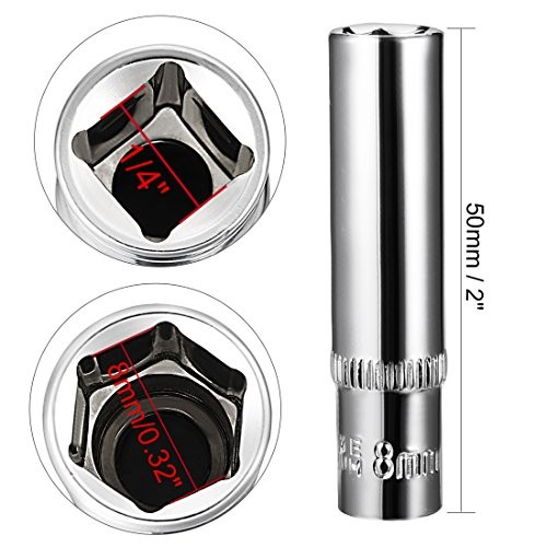 uxcell 2 Pcs 1/4 Inch Drive 8mm 6-Point Deep Socket, Metric, Cr-
