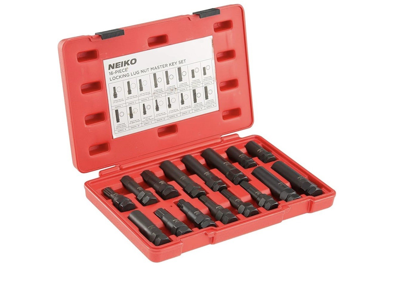 16pcs Locking Lug Nut Socket Master Key Set Wheel Hex Star Spline Fluted NEIKO