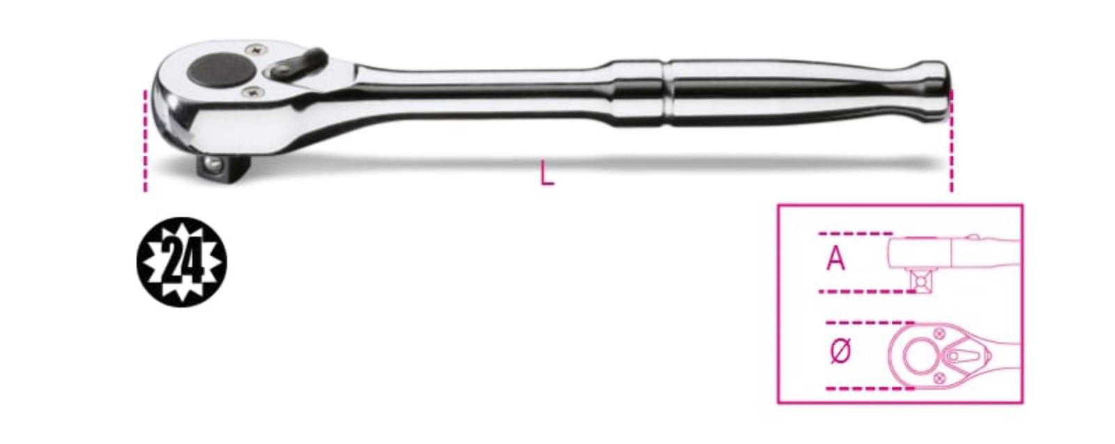 Beta 3/8″ Drive Reversible Ratchet with Metal Handle 178mm – Beta Tools 910M/55