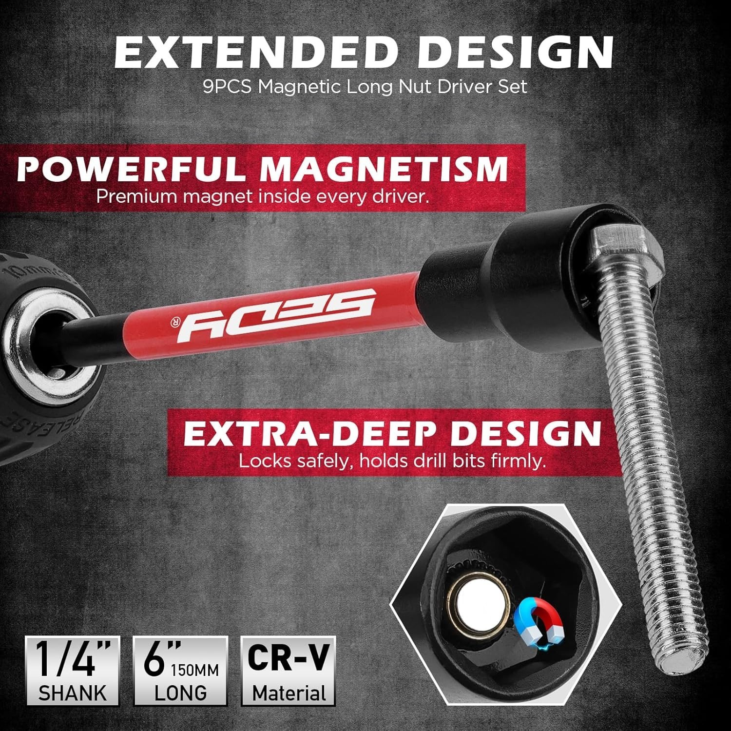 Durable 63-Piece Socket Set with Magnetic Drivers for Home and Automotive Use