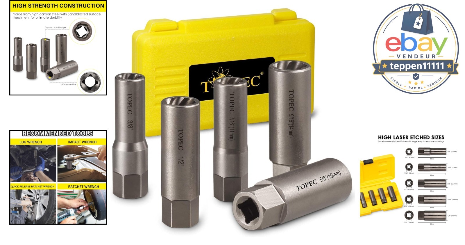 Piece Deep Extractor Set, Spiral Type, Easy-Out Tool for Bolts
