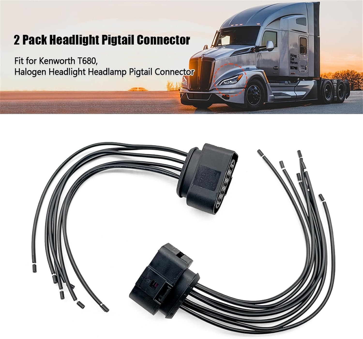 2 Pack Headlight Pigtail Connector Compatible with Kenworth T680 Headlight…