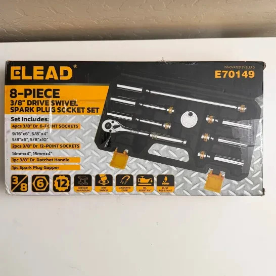 ELEAD 8-Piece 3/8″ Drive Magnetic Swivel Spark Plug Socket Set, 5/8″, 9/16″, 14m