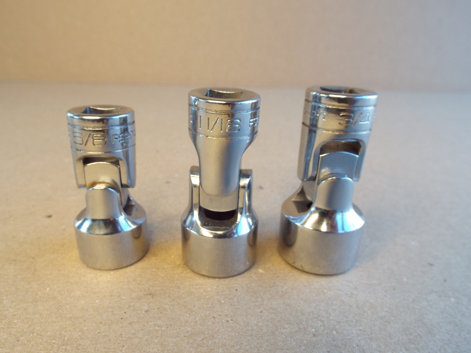 VTG Snap-On 3-Pc 3/8″ Dr 6 Pt SAE Swivel Socket 5/8″ 11/16″ 3/4″ USA – Nice !
