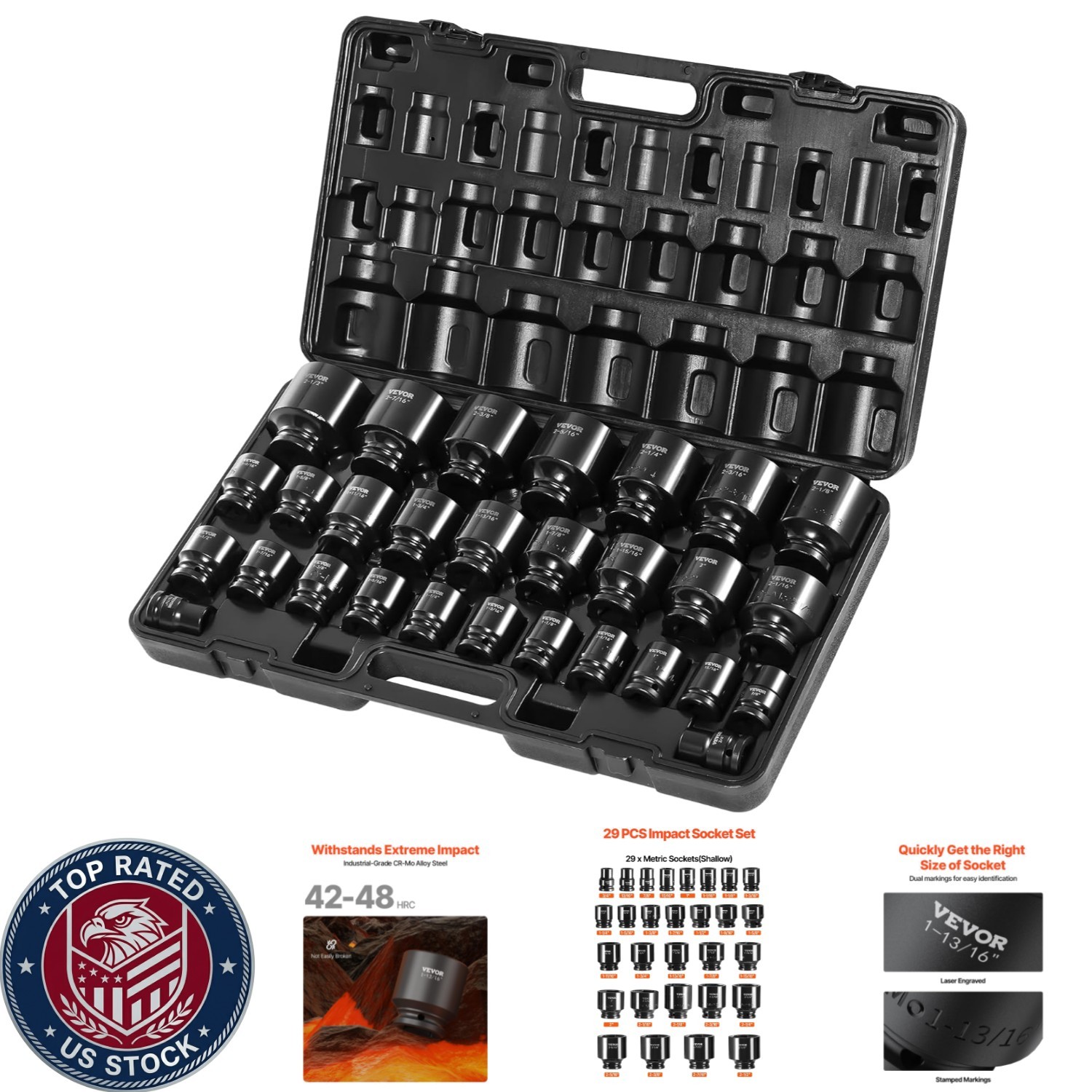 3/4 Inch Impact Socket Set – 29 High-Torque Sockets for Heavy-Duty Use