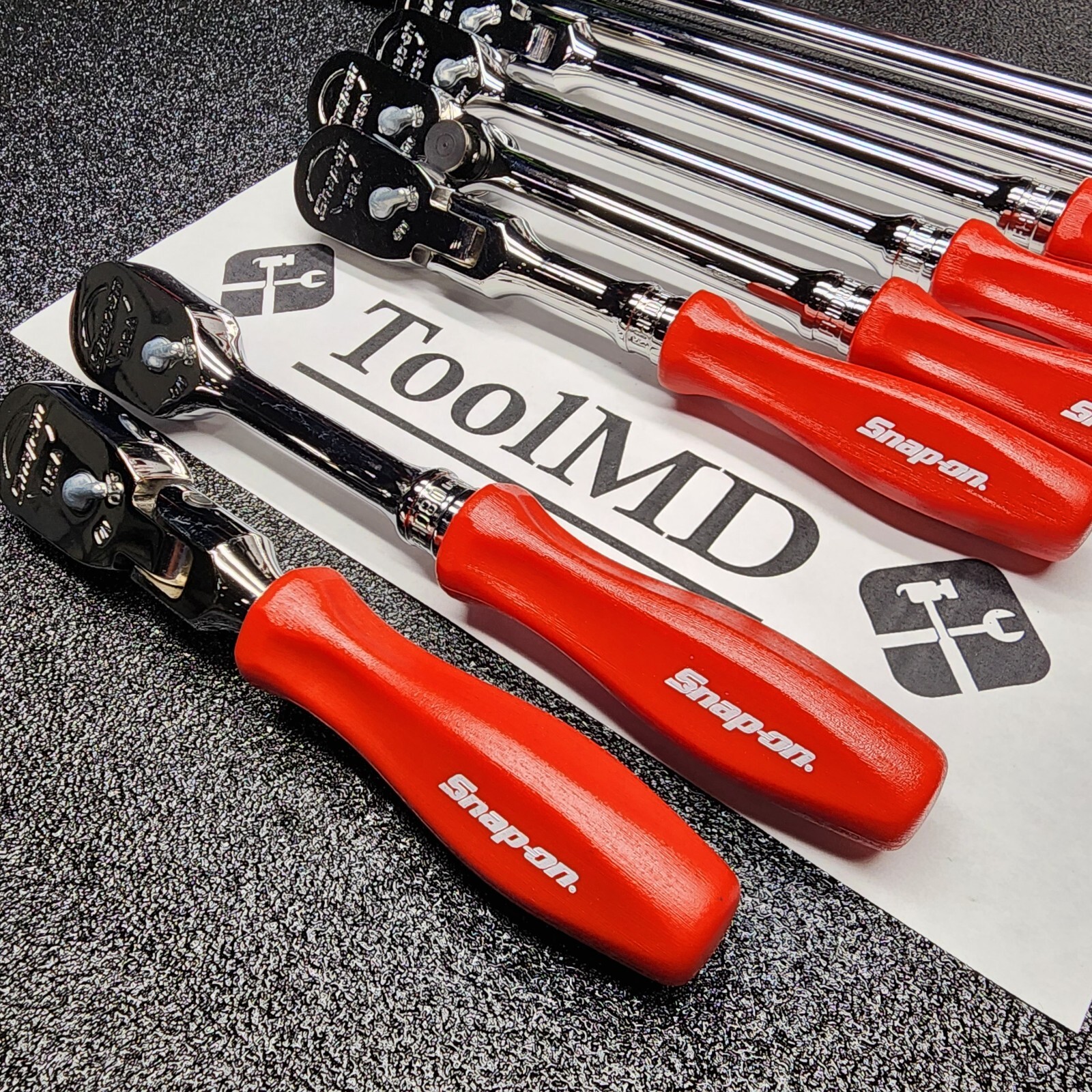 Snap-on Tools NEW 8pc RED Hard Handle 3/8″ Drive Fixed & Flex Head Ratchet Set