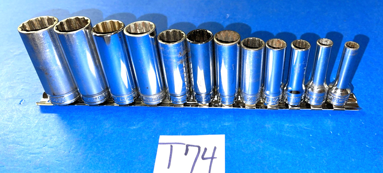 SNAP-ON TOOLS 12 PIECE 3/8 DRIVE SAE. DEEP CHROME 12 POINT SOCKET SET 211SFY