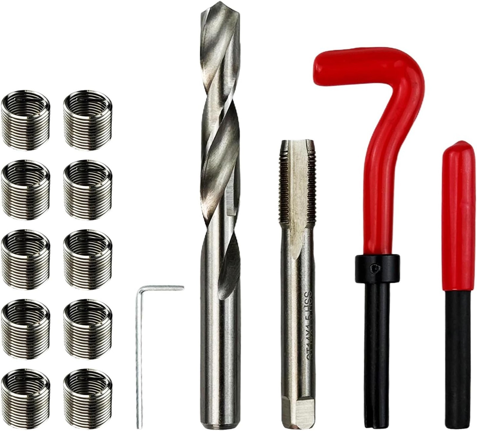 M14x1.5mm Thread Repair Kit, Helicoil Insert Set, Steel Hand Tool for Damaged