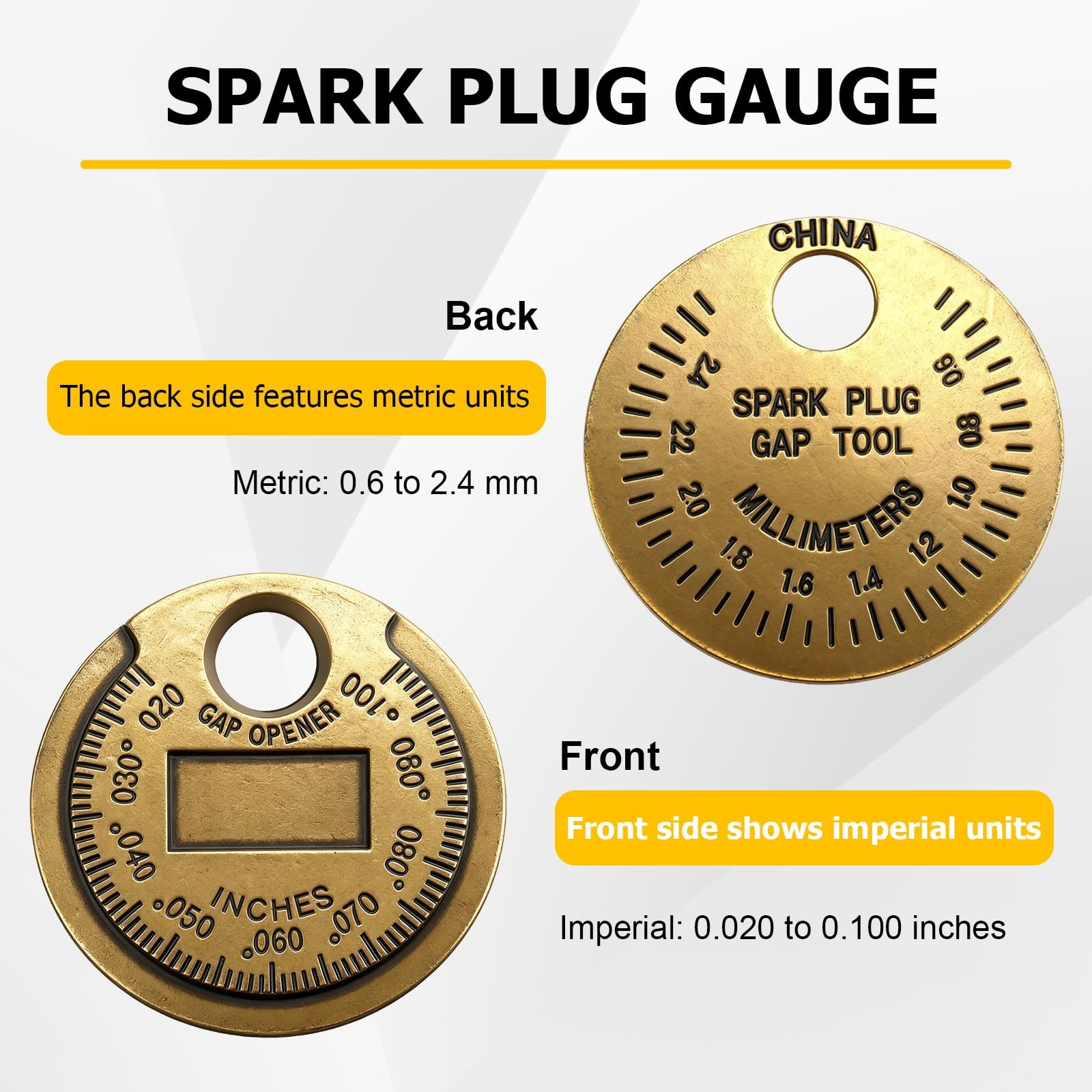 PLALEI Spark Plug Measuring Tool, Zinc Alloy Gap Gauge Tool Gold