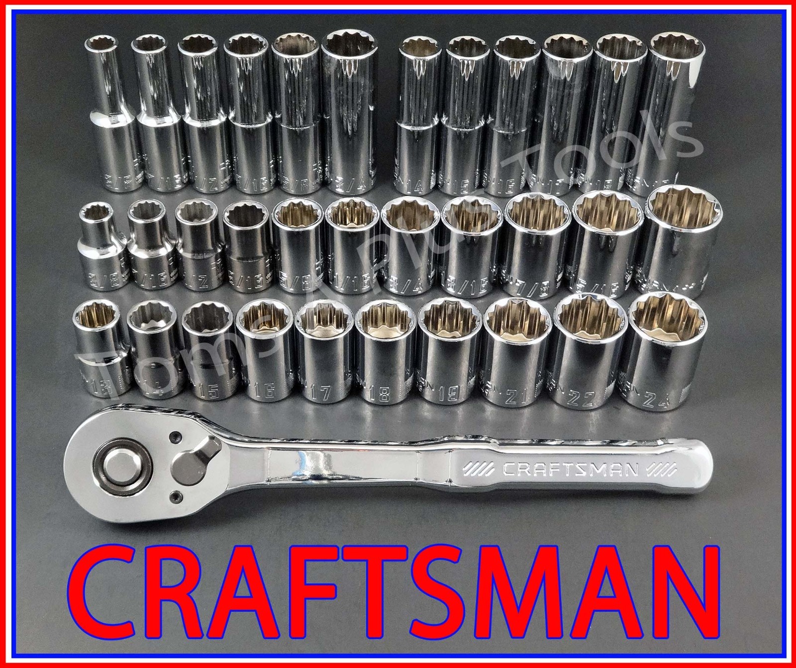 CRAFTSMAN TOOLS 34pc 1/2 dr Short Deep SAE METRIC MM socket ratchet wrench set