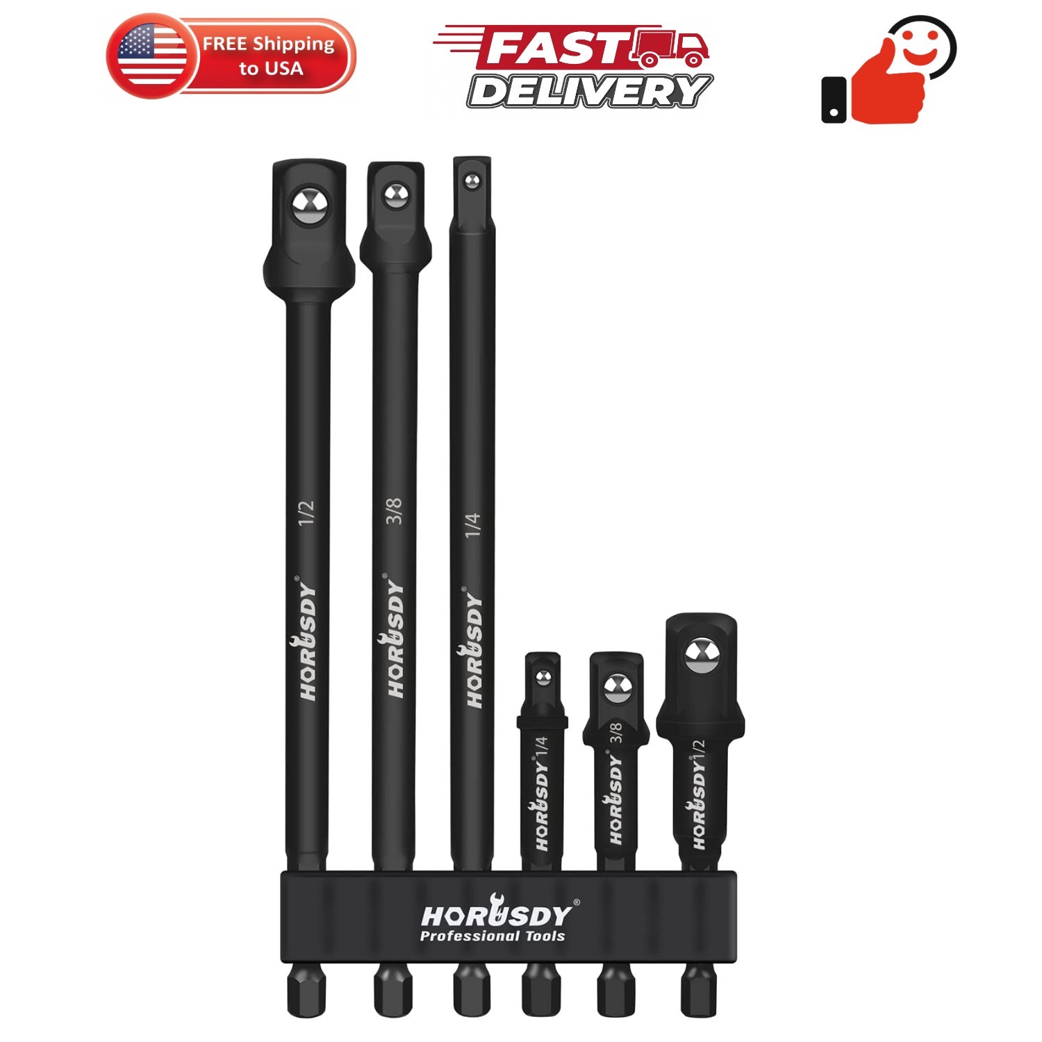 6-Piece Impact Sockets Adapter Sets, 3-Inch and 6-Inch Hex Shank 1/4″ 3/8″ 1/2″
