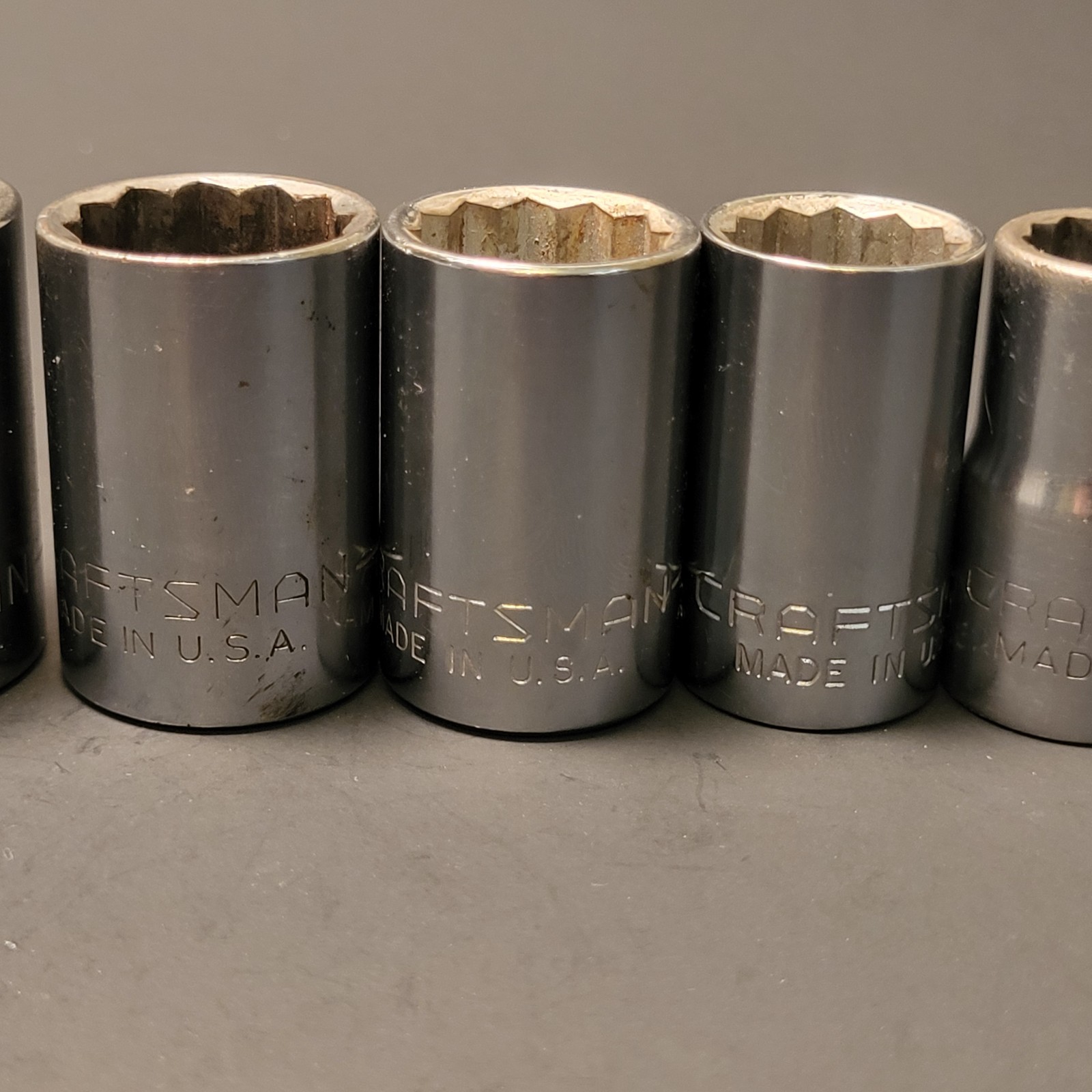 Craftsman made in USA 9 piece 1/2” dr socket set 12 pt 7/16” to 15/16”