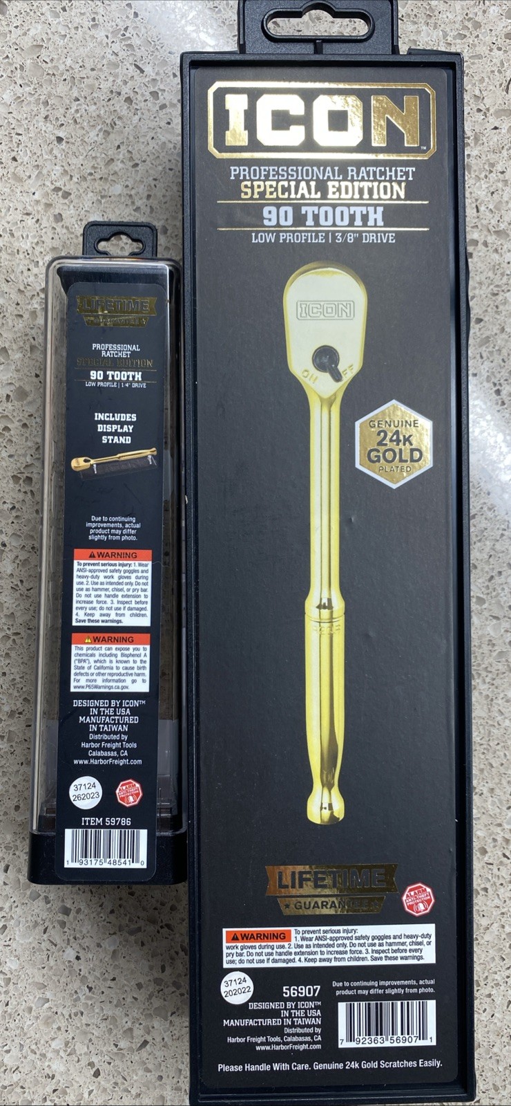 NEW ICON 3/8″ & 1/4″ Drive Pro Ratchet 24K Gold Plated 90 Tooth Special Edition