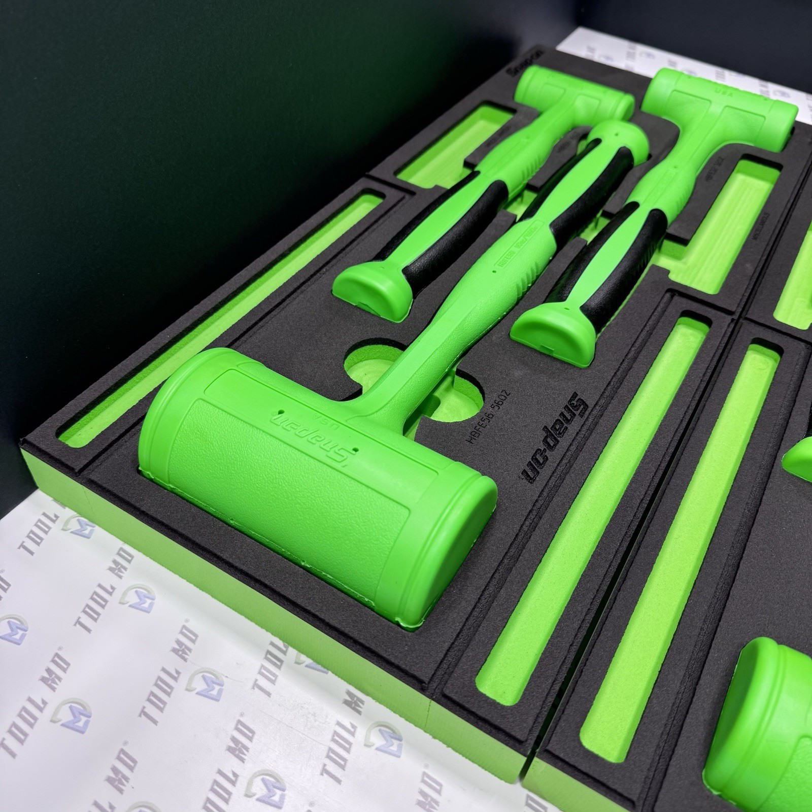 Snap-on Tools NEW 6pc GREEN Dead Blow Hammer Set w/ PRO-FI Foam HBFE6FG