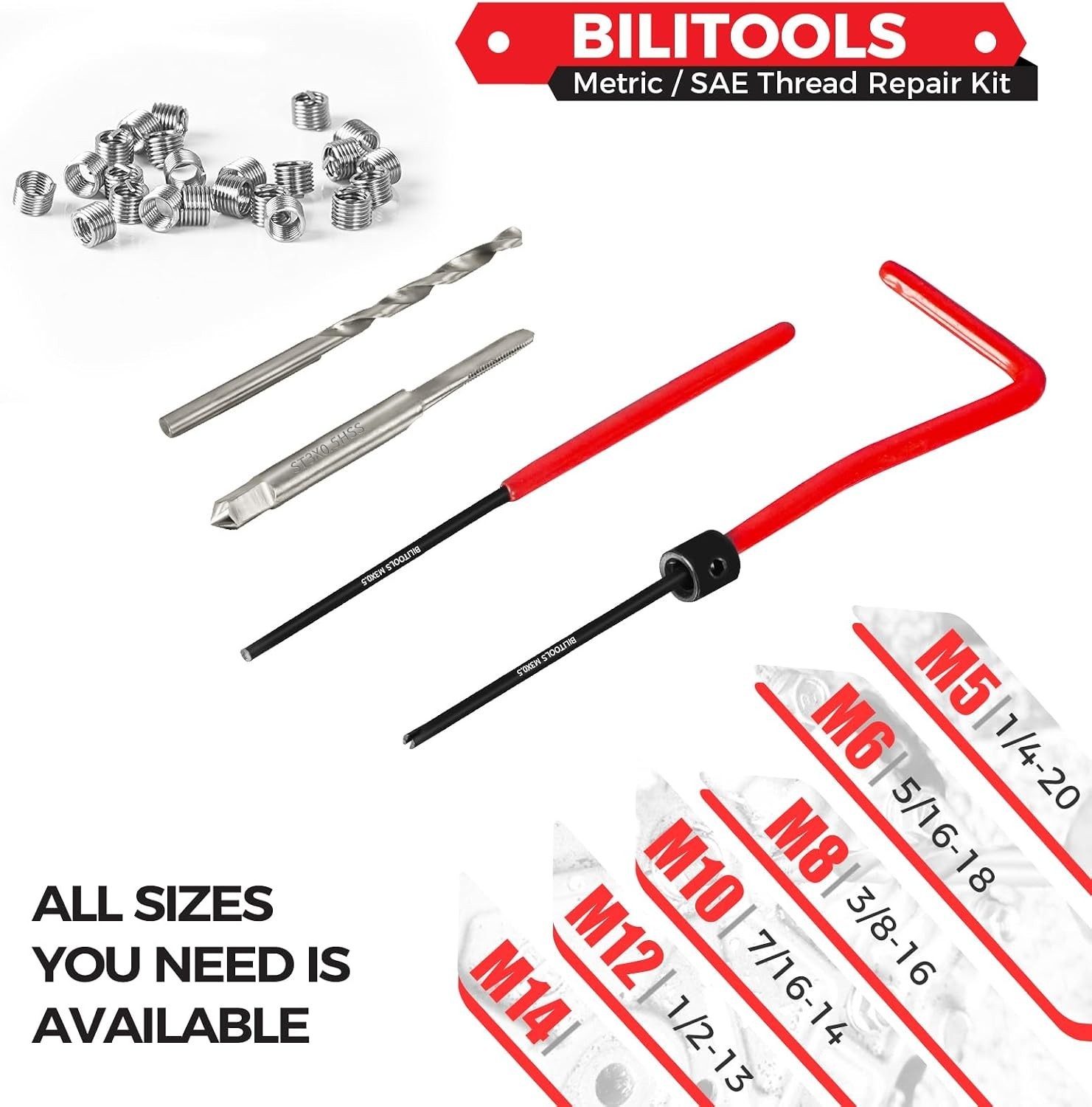 M3x0.5 Helicoil Thread Repair Kit with 304 Stainless Steel Inserts