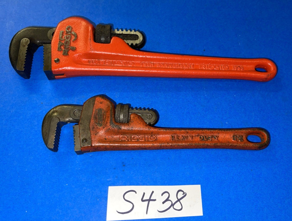 RIDGID TOOLS 2PC 10 INCH 75TH ANNIVERSARY & 8 INCH PIPE WRENCHES