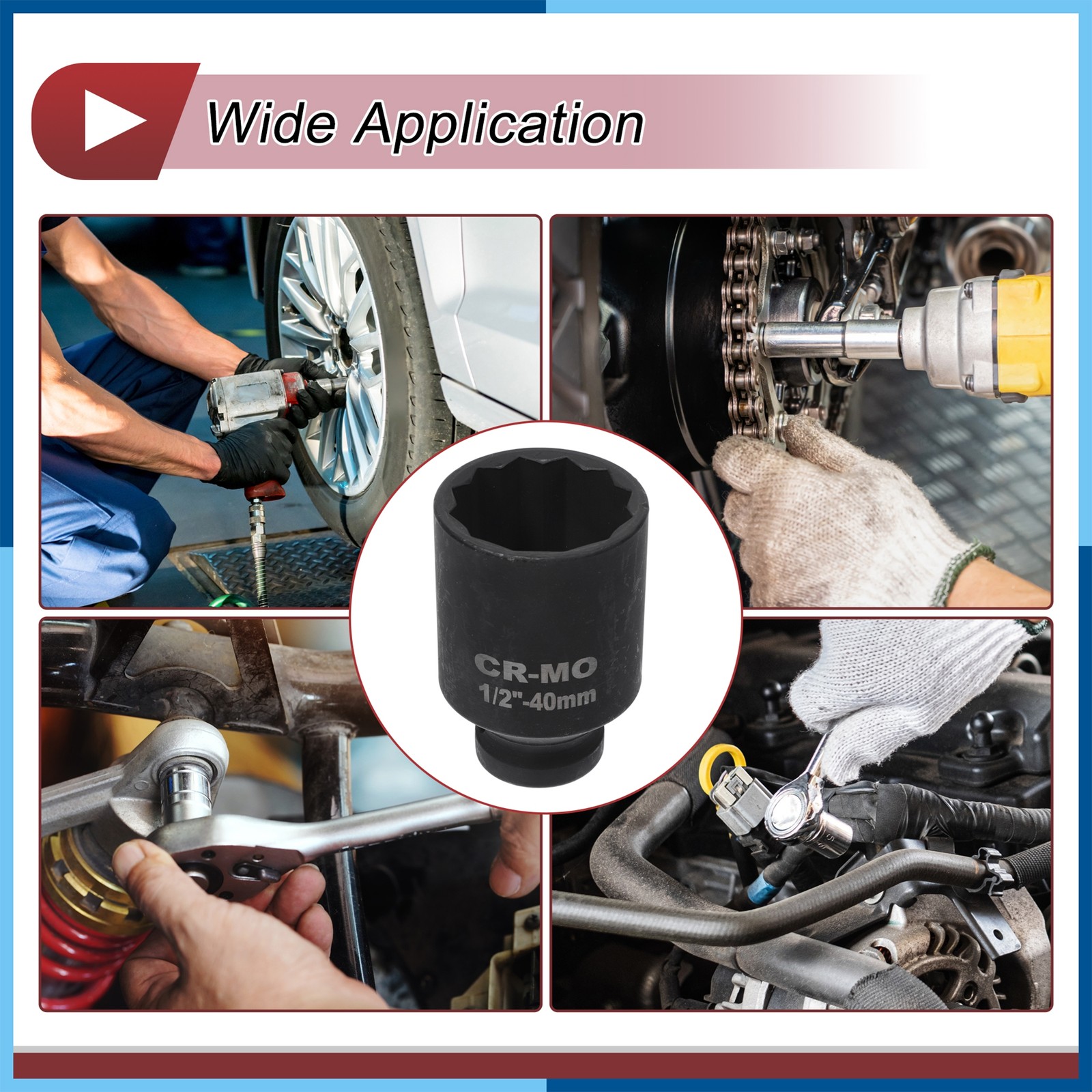 Universal 1/2″ Drive Impact Socket 40mm 12 Point High Carbon Steel