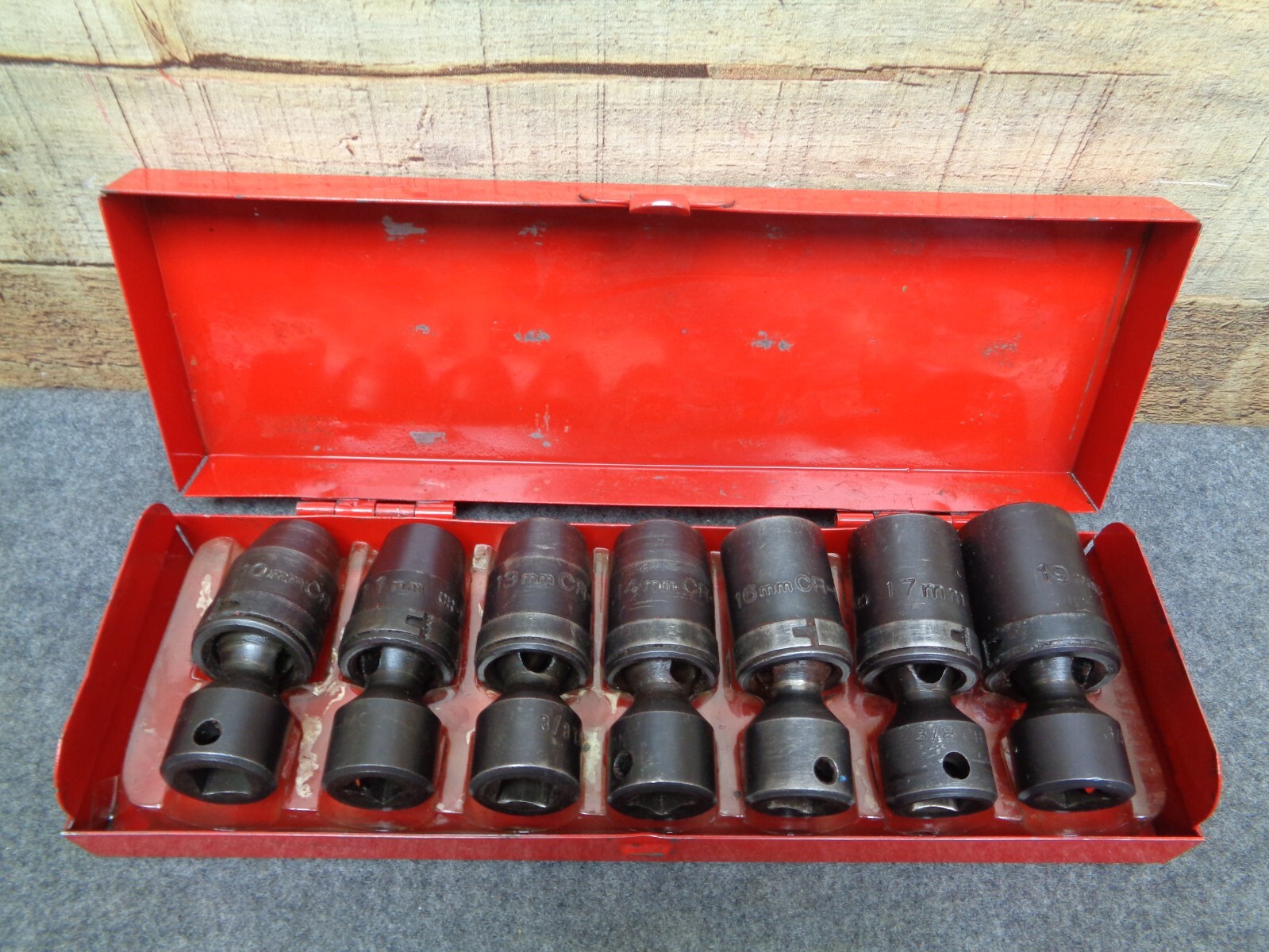 3/8″ Drive METRIC Universal Joint Air Impact Socket Set 10mm-19mm Set of 7 w/Box