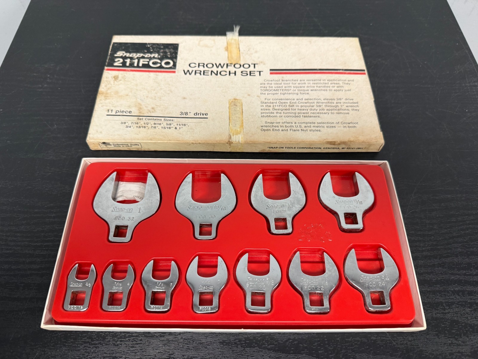 Vintage Snap On Tools 3/8″ Drive Crowfoot Set (3/8 Thru 1 IN.) Part #211FCO