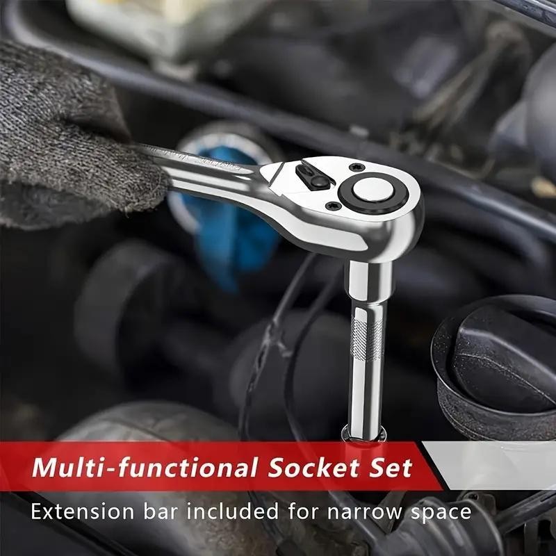 53PC Ratchet Wrench Socket Set Car Repair Machinery Hand Tool 1/4» Drive Metric