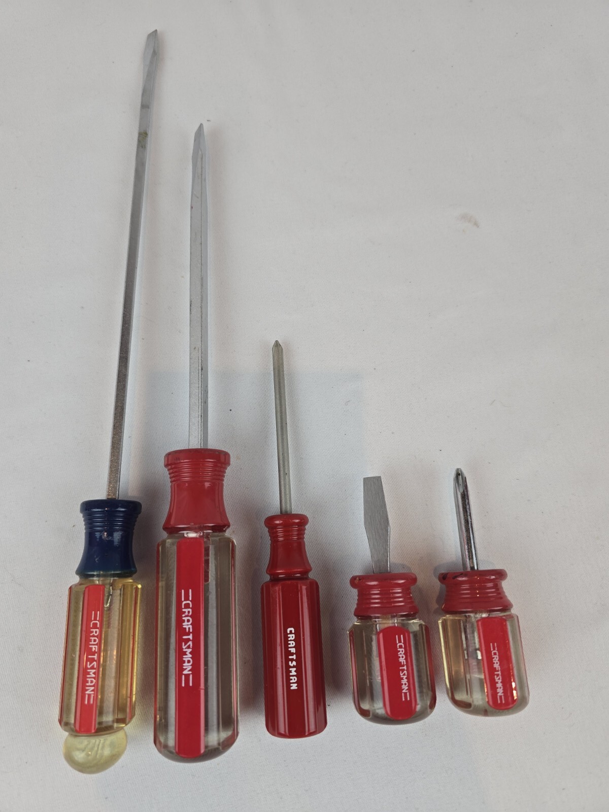 5 pc lot Vintage Craftsman Phillips & Flat Head Screwdrivers Set USA Red Clear