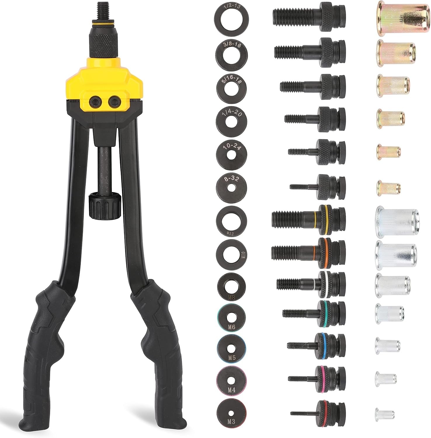 16-inch Rivet Nut Tool Set, Includes 13 Metric and ANSI Rivet Mandrels
