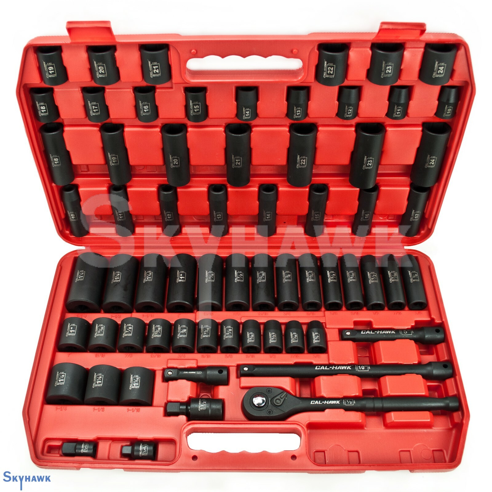 65pc 1/2″ Dr SAE & Metric Deep & Shallow std Impact Socket Adapter Reducer Set