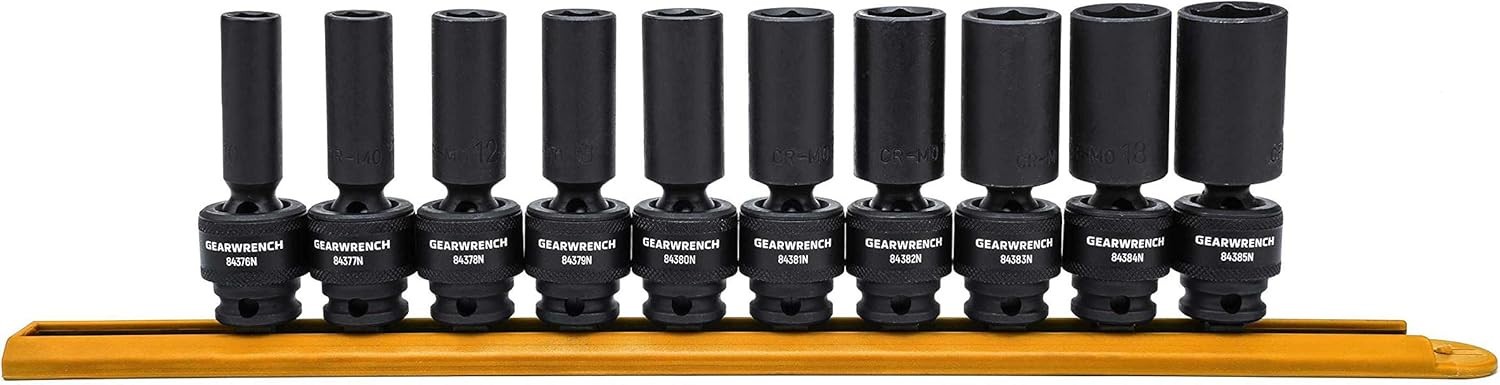 GEARWRENCH 84924N – 10 Pc. 3/8In. Drive 6 Pt. Deep Universal Impact Socket Set