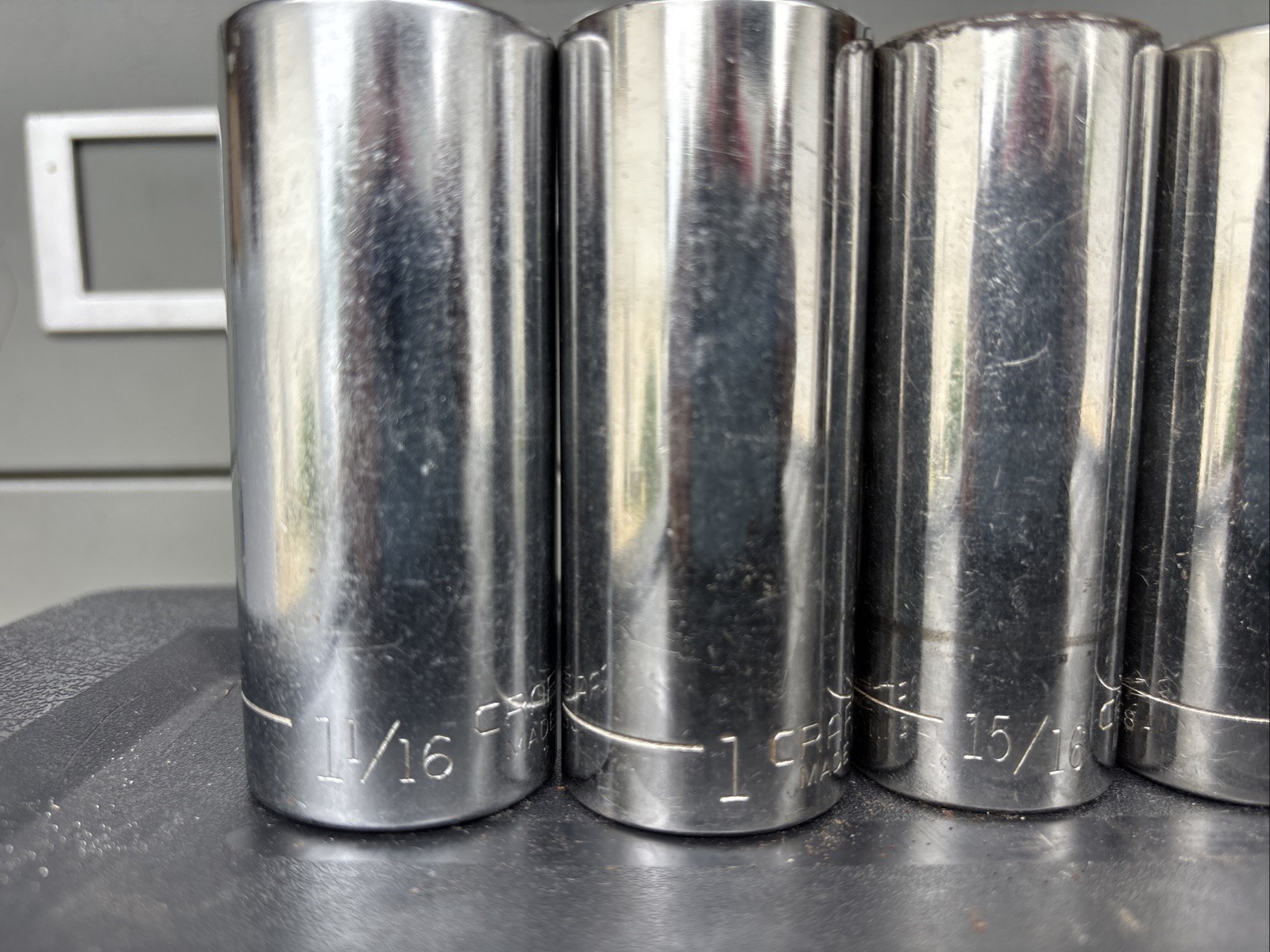 Craftsman Mixed Lot of (8) 12-point SAE deep sockets with a 1/2-inch drive.