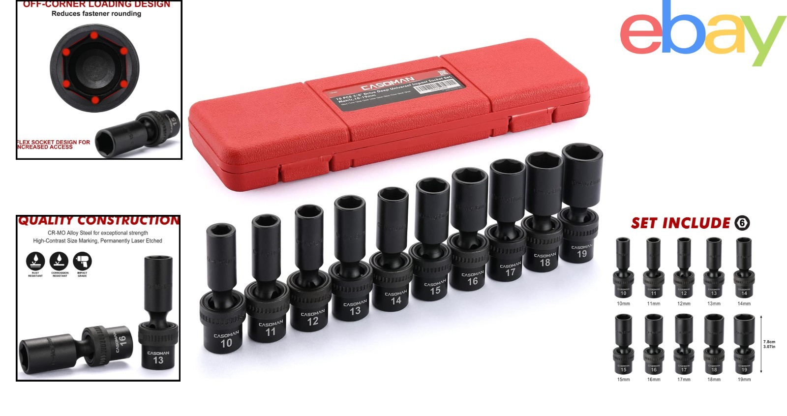 Versatile 10-Piece Deep Socket Set with Universal Flex Design for Angled Access